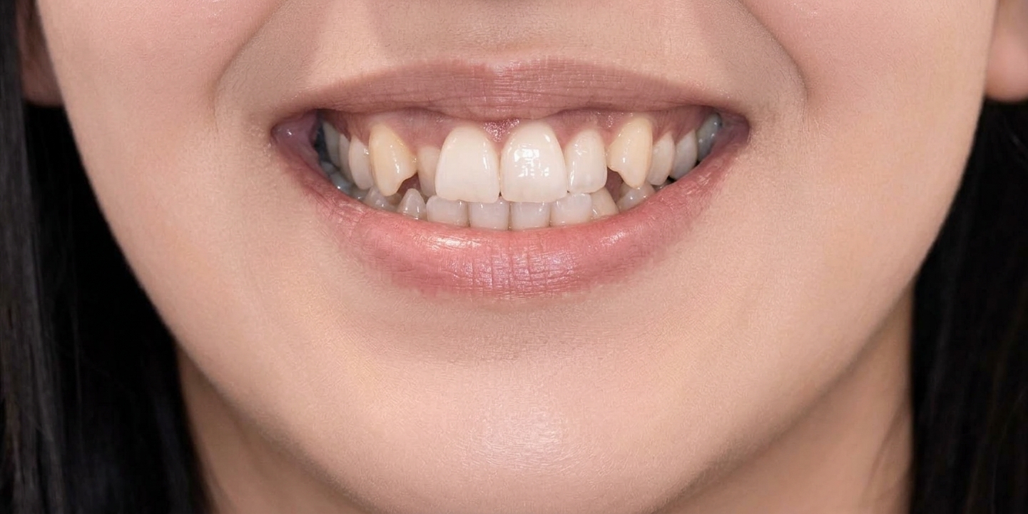 Sourire avant traitement d'orthodontie : dents désalignées